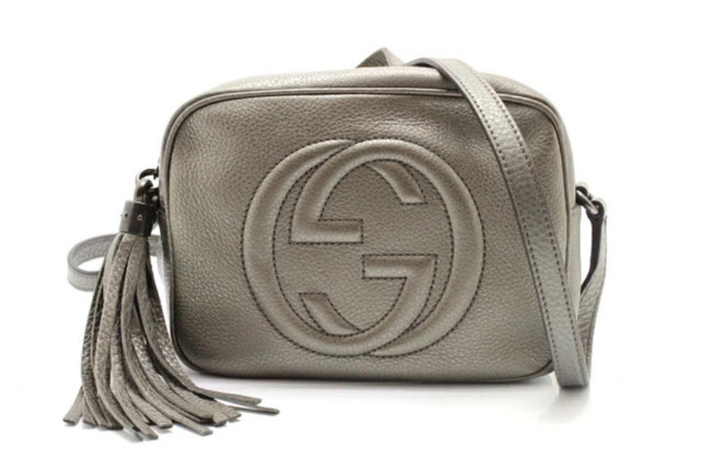 Gucci Soho Disco Bag Shoulder Leather Metallic Gray